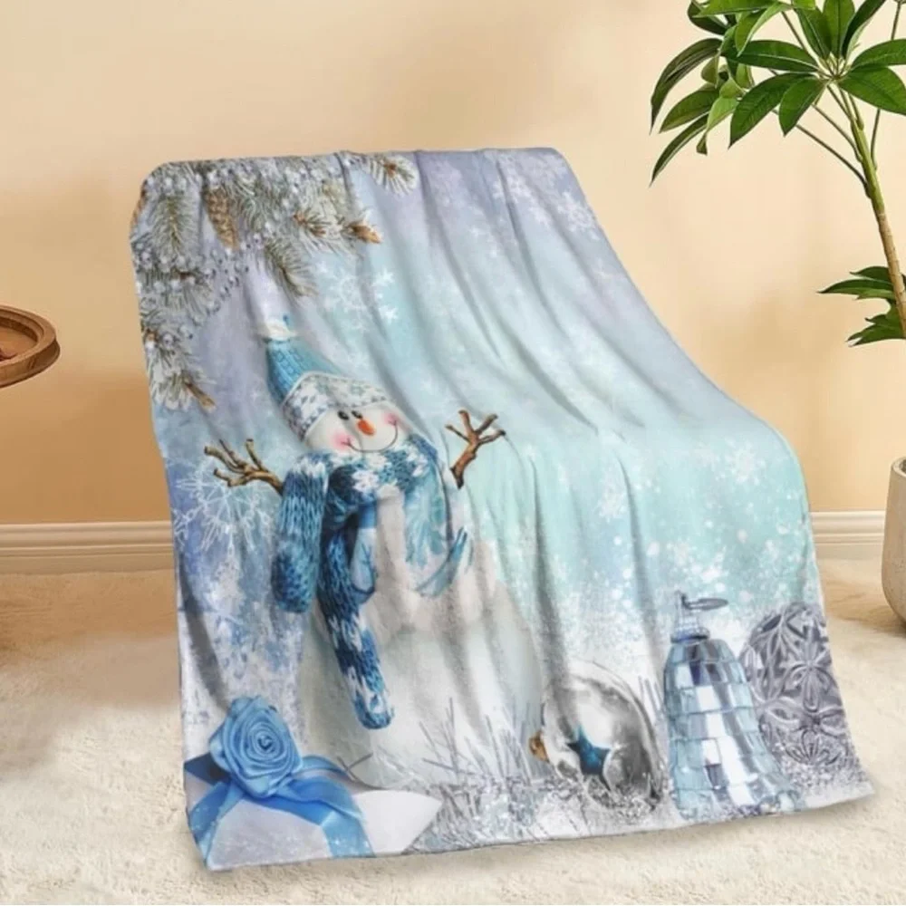 Winter Snowman Throw Blanket - Blue and White